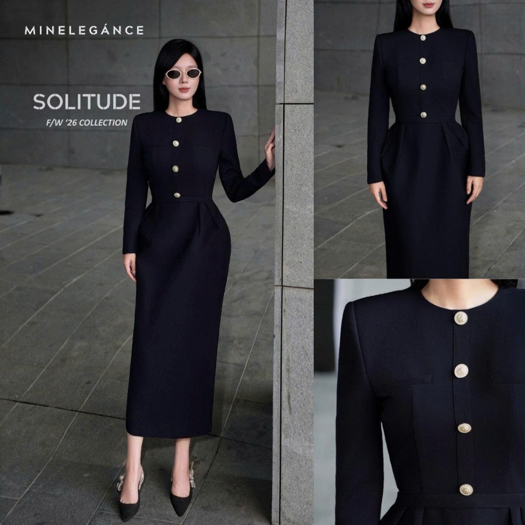 MINELEGÁNCE | VÁY CỔ TRÒN DÁNG DÀI, SANG TRỌNG, THANH LỊCH - MIN832