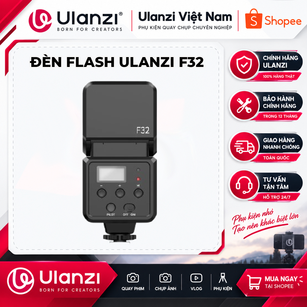 Đèn flash máy ảnh Ulanzi F32 tương thích Sony Canon hỗ trợ hotshoe universal