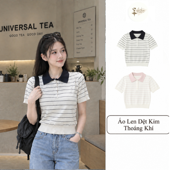 Áo Len Polo Dệt Kim Kẻ Ngang LN56 Thiết Kế Trẻ Trung Phù Hợp Mặc Đi Chơi Đi Làm