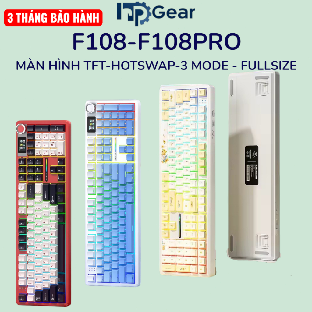 (NEW-) Bàn phím AULA F108 PRO / F108 Bàn phím cơ không dây FULLSIZE  - Hotswap - RGB-Pin 8000 mAh-FU