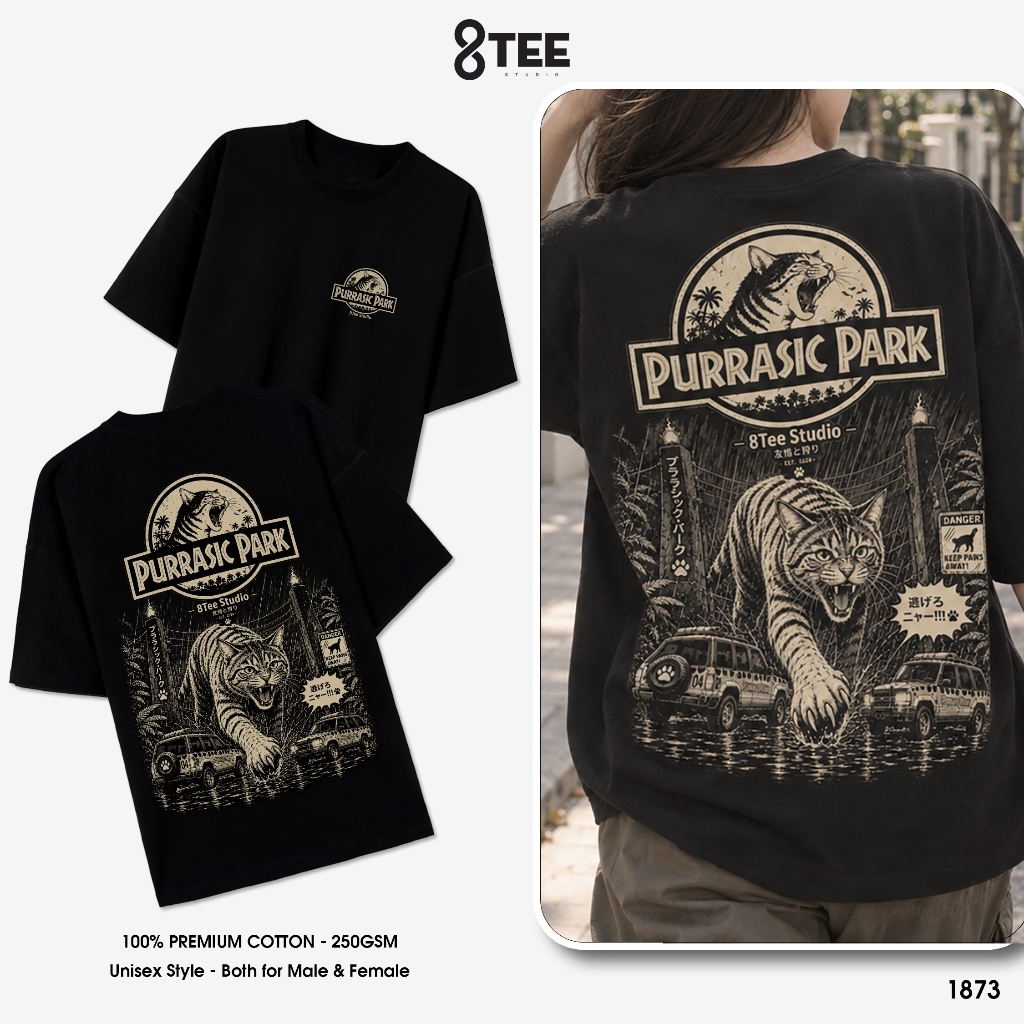 Áo Thun LOCAL BRAND Áo Phông Oversize Form Rộng Unisex Cotton 250gsm Purrasic Park 8Tee Studio THT18