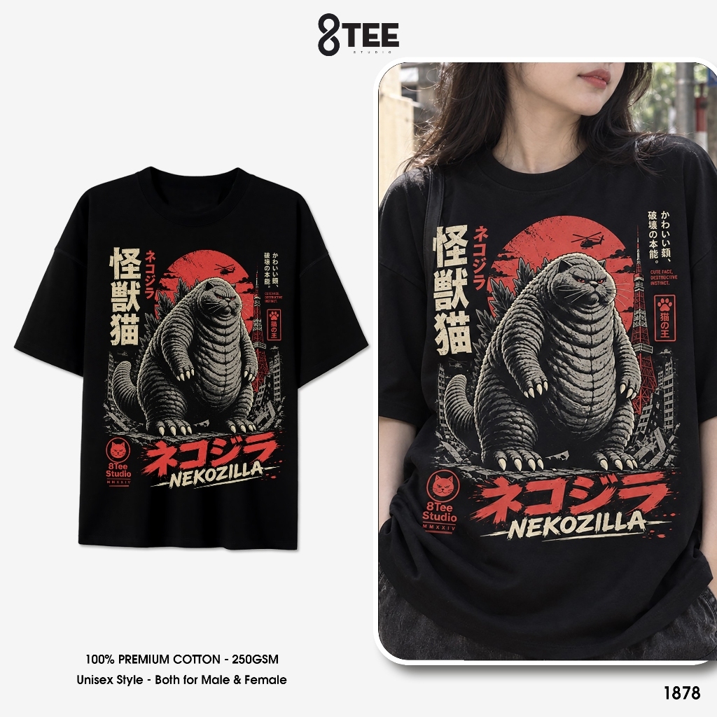 Áo Thun LOCAL BRAND Áo Phông Oversize Form Rộng Unisex Cotton NekoZilla 250gsm Nam Nữ 8Tee Studio TH