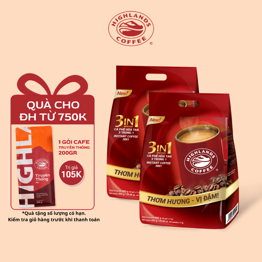 COMBO 2 CÀ PHÊ SỮA HOÀ TAN HIGHLANDS COFFEE 3IN1 - 50 GÓI