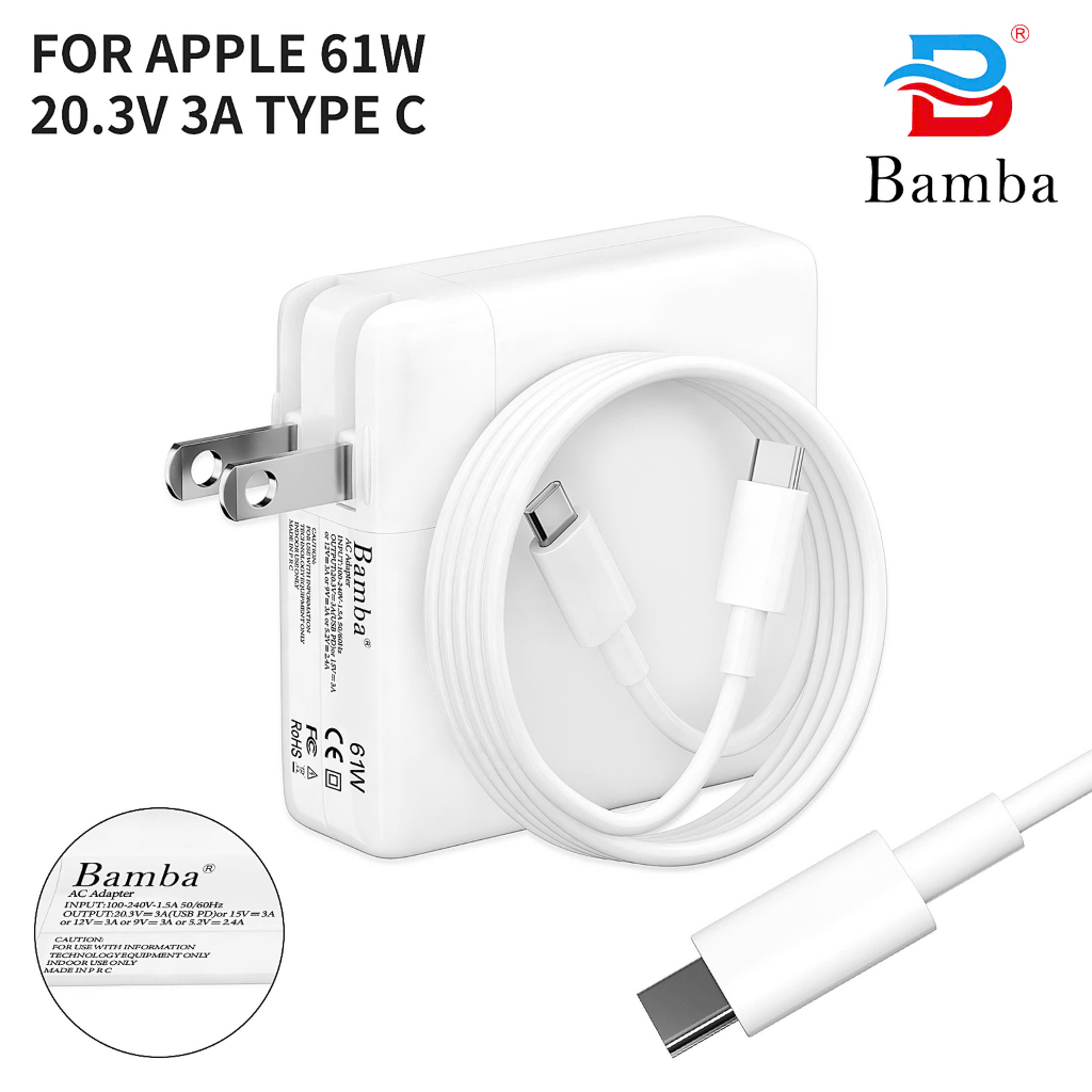 Cục Sạc Bamba 20.3V-3A (Usb C) 61W Cho Apple A1706,A1708,A2251,A1989,A2159,A2251,A2289,A2337,A2338,A