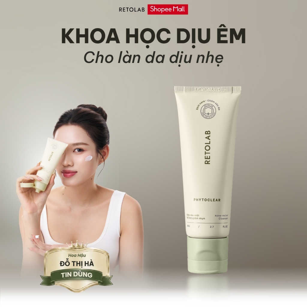[VHL x Retolab]  Sữa Rửa Mặt Hỗ Trợ Giảm Mụn Retolab Phytoclear  Acne Relief Cleanser 80g Tặng Mút R