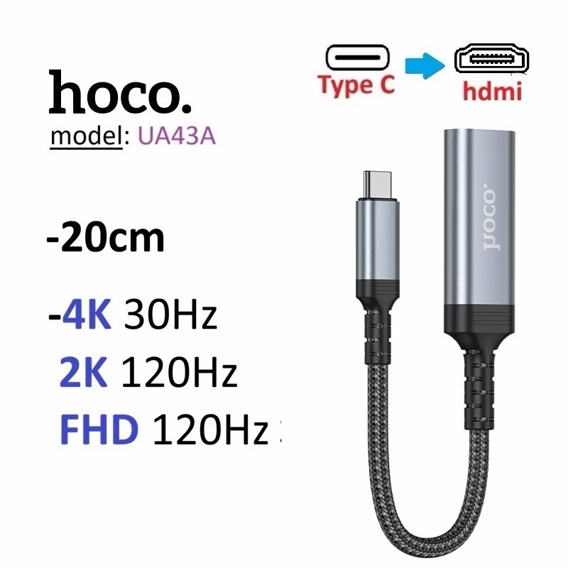 Đầu chuyển Type C to HDMI (female) 4K 30Hz/ 2K 120Hz/ 1080P 120Hz Hoco UA43A -Bảo hành 6 tháng