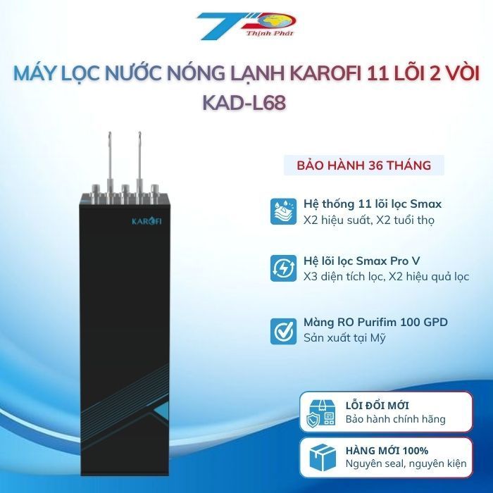 Máy Lọc Nước Nóng Lạnh Karofi 11 Lõi 2 Vòi KAD-L68 Uống Trực Tiếp Giá Tốt Tại Kho Chính Hãng