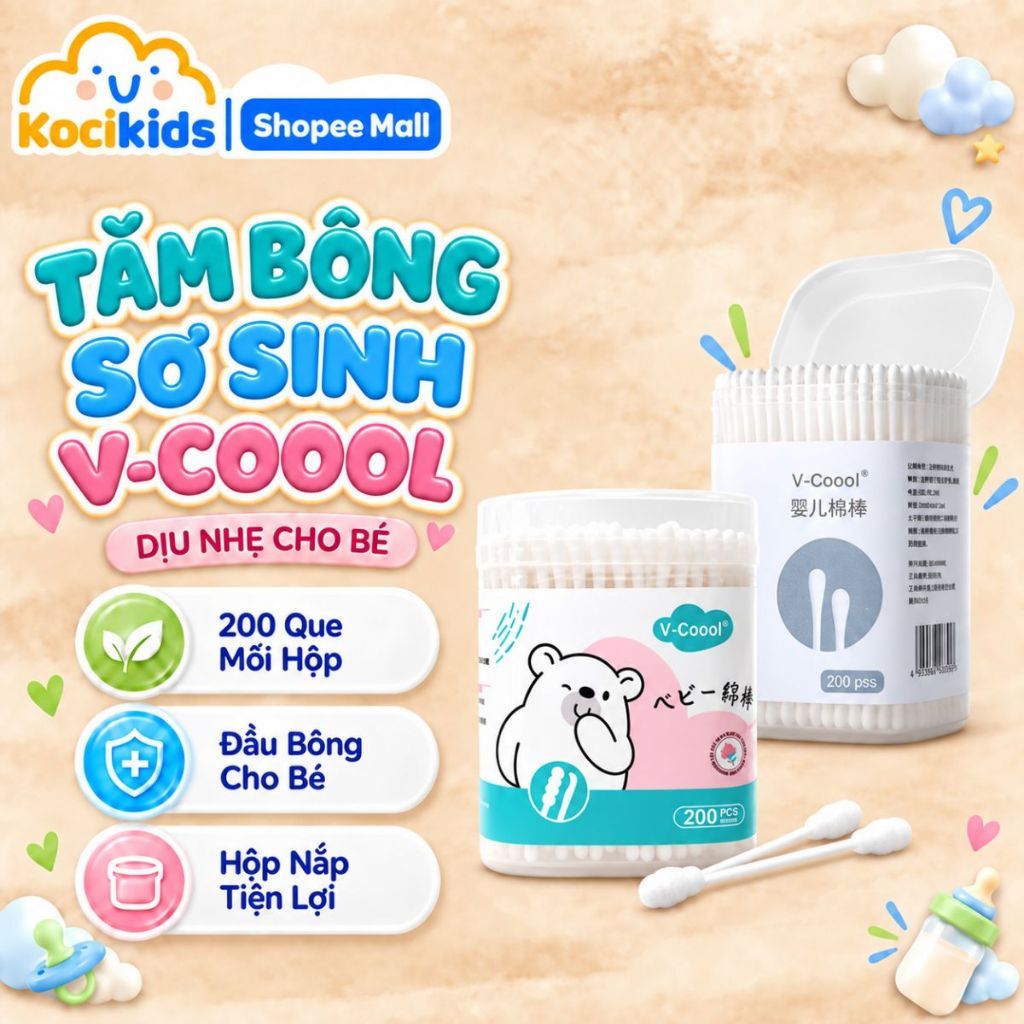 Tăm bông trẻ em V-Coool an toàn cho bé