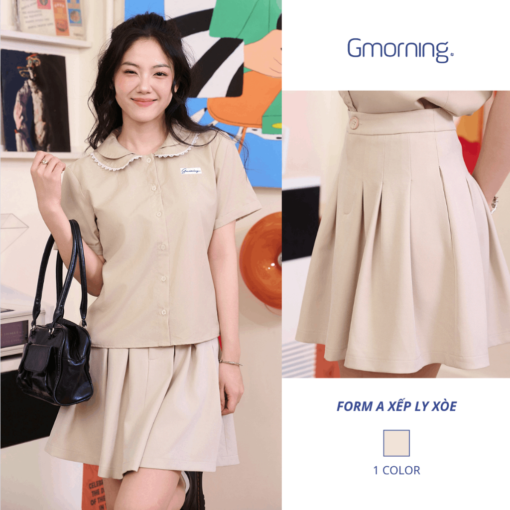 Chân váy xếp ly form A xoè túi sườn 2 có baget thời trang GMORNING YVF11043