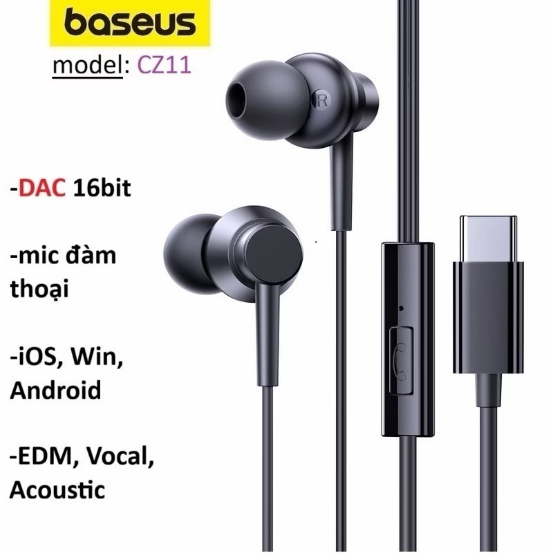 Tai nghe Type C Baseus Encok CZ11 DAC 16bit 48kHz, có mic -Bảo Hành 3 tháng