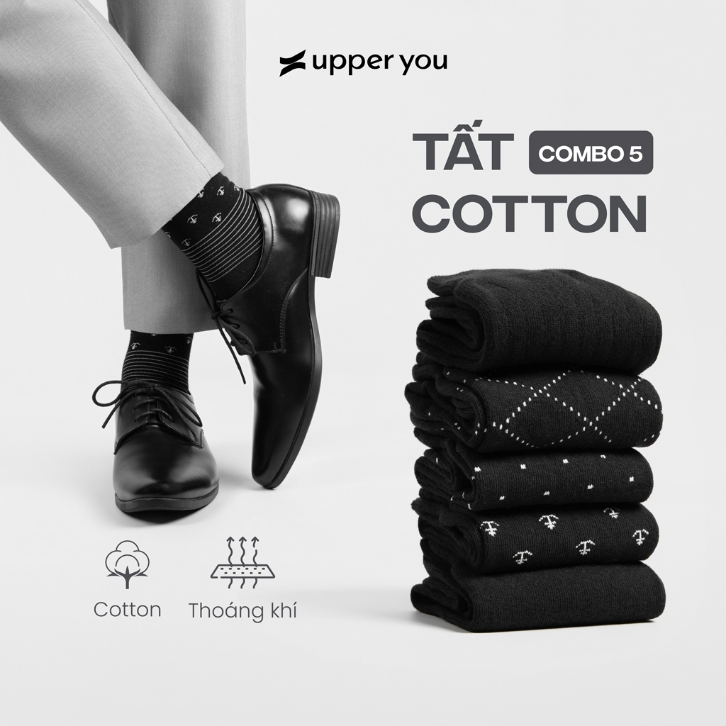 Combo 5 Tất Vớ Nam Giày Tây Công Sở Cổ Cao Cotton UPPER YOU Dày Dặn Êm Ái…