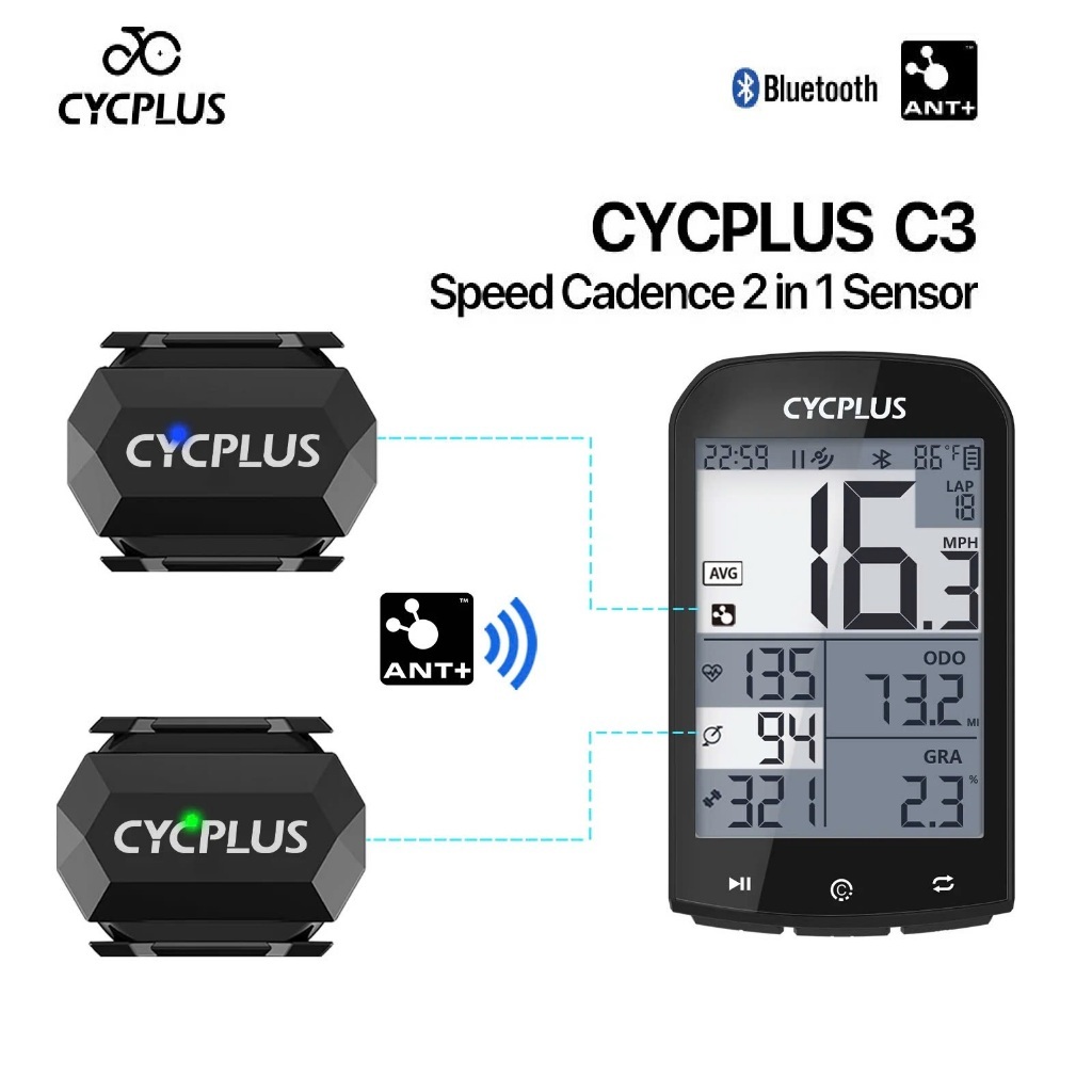 Bộ 2 Cảm Biến Tốc Độ & Nhịp Đạp Cycplus C3 Speed & Cadence Sensor ANT+ BLE 5.0 Dual Kết Nối Garmin X