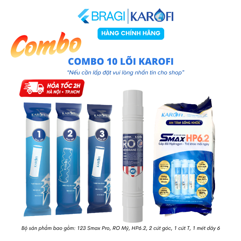 Combo 10 Lõi Lọc Nước Karofi Chính Hãng Cho Máy Lọc Nước Model KAQ-U05, KAQ-U95, S-S038, KAQ-P95
