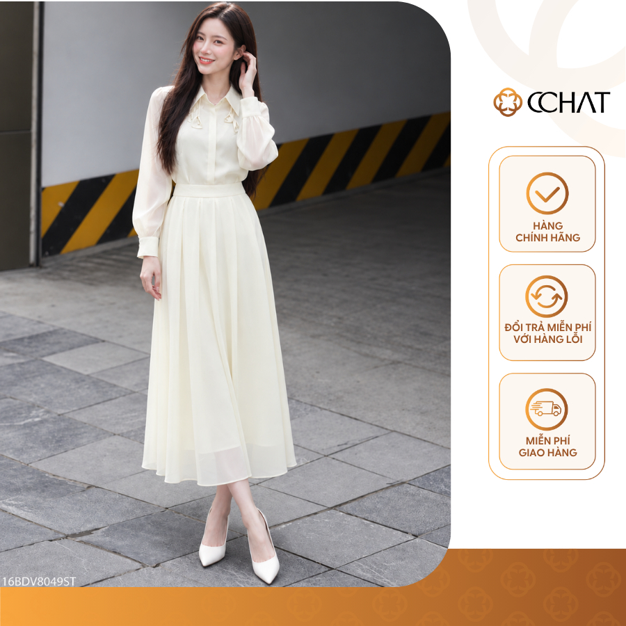 Set Đồ Nữ 𝐂𝐂𝐇𝐀𝐓 Dáng Suông Đính Hoa Thủ Công Chất Liệu Tơ Mềm Mại 16BDV8049ST