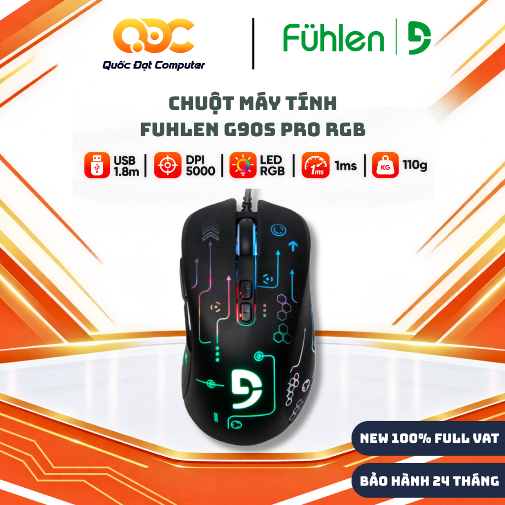 Chuột Gaming Fuhlen G90S Pro RGB  - 5000 DPI, Led RGB, có dây - Hàng Chính Hãng Bảo Hành 24 Tháng