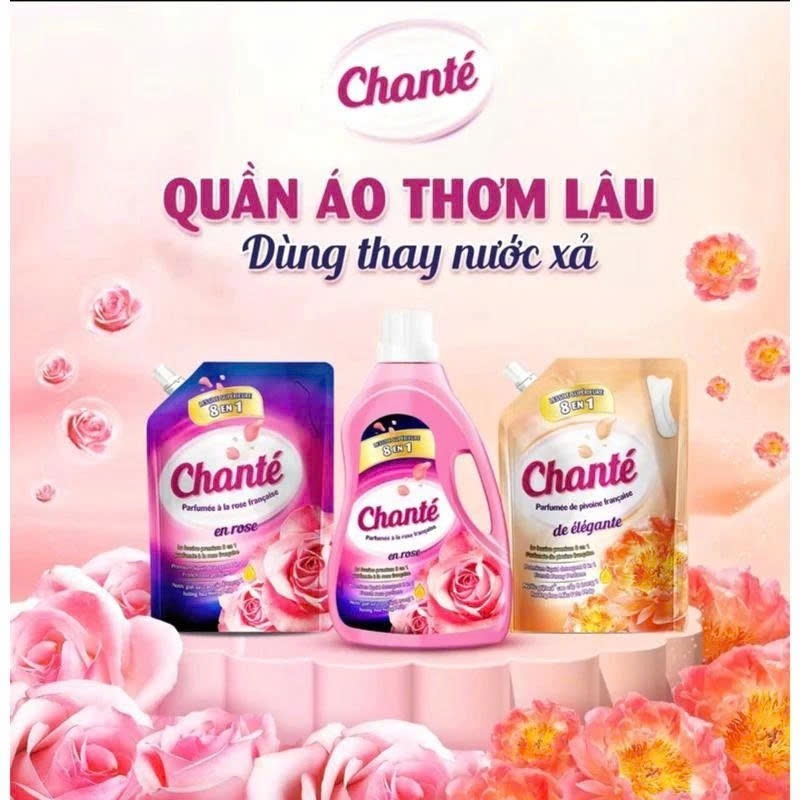 Nước Giặt Xả Chante’ 3,1kg Hương hoa hồng pháp, hoa diên vĩ pháp chính hãng