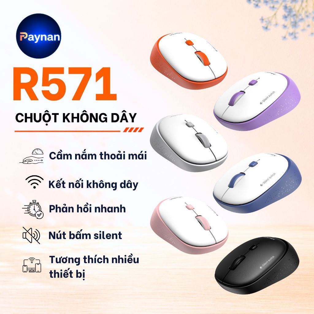 Chuột không dây Meetion R571 chống ồn kết nối USB 2.4GHz thiết kế nhỏ gọn pin rời AA sử dụng hơn 6 tháng