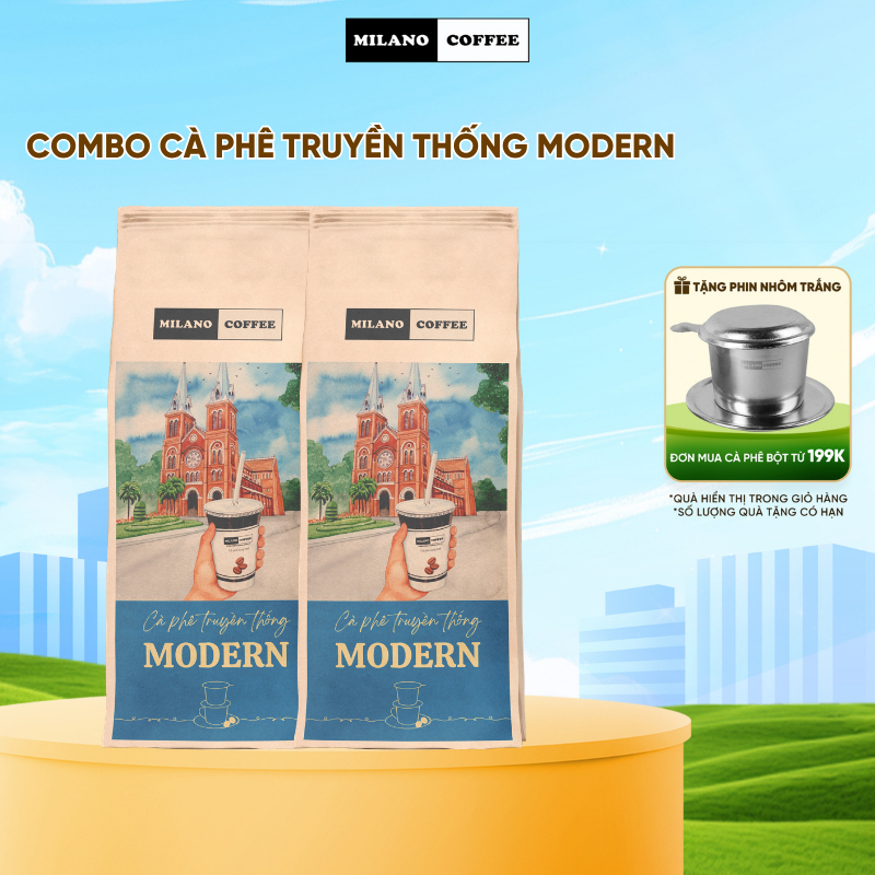 Combo 2 gói cà phê Milano Coffee truyền thống Modern - Cà phê Arabica - Pha phin