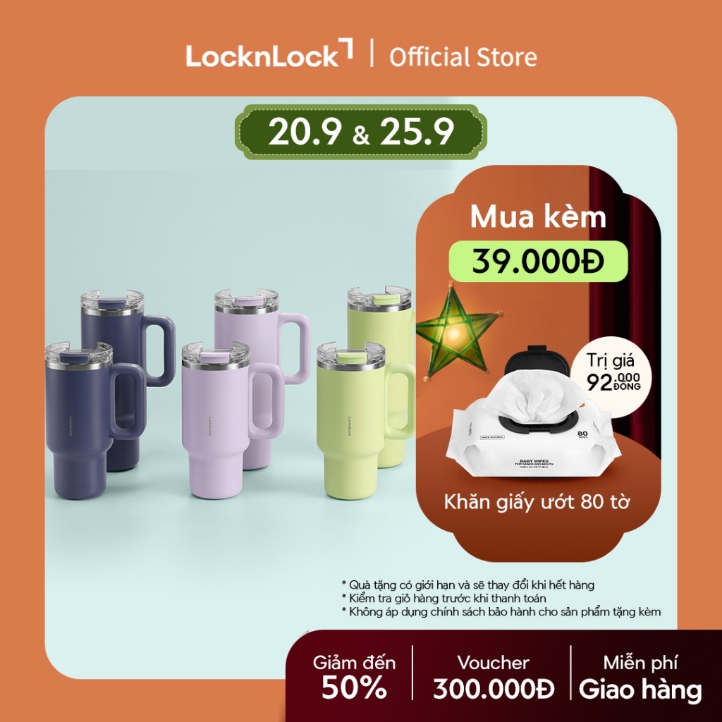 Bình giữ nhiệt LocknLock Balance grip tumbler LHC4397 dung tích 900ml / LHC4398 dung tích 1.2L có quai - 3 màu
