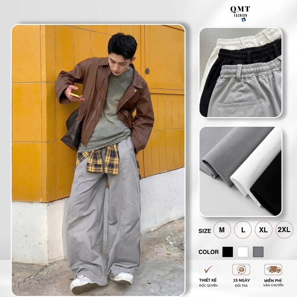Quần Kaki Ống Rộng Nam QMT Unisex Lưng Thun Co Giãn Có Dây Rút Basic Tôn Dáng Thoải Mái 0055