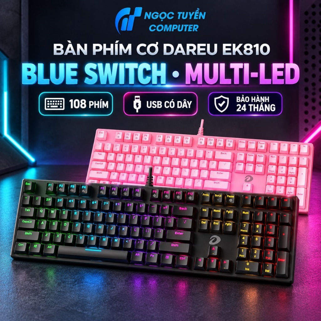 Bàn phím cơ Dareu EK810 Hồng | Đen Multiled Color