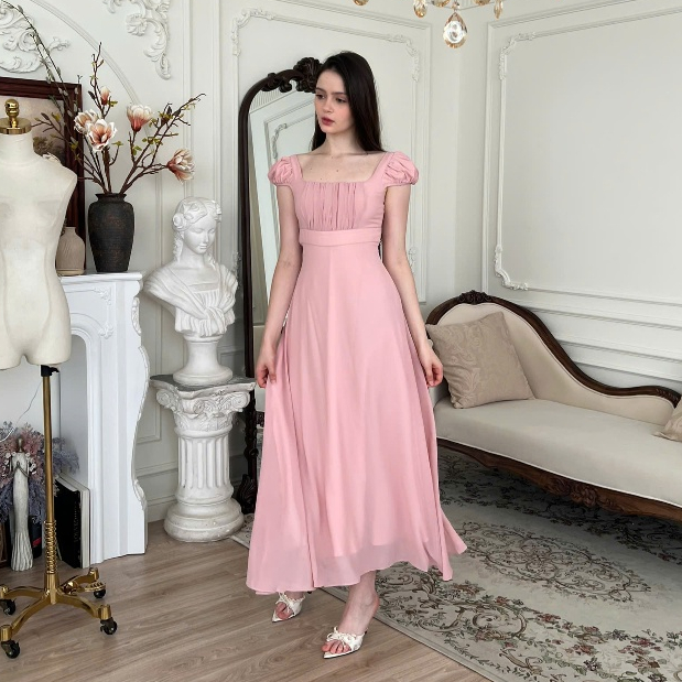 Nalia Dress Dáng Dài Cổ Vuông Nữ Tính - Đầm Maxi Thanh Lịch Cho Nữ