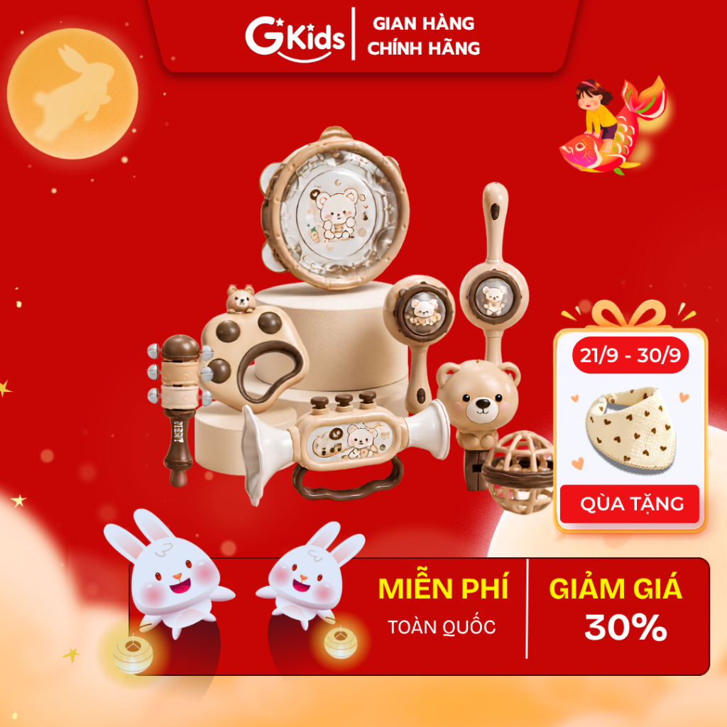 Bộ đồ chơi lục lạc GKids Cho trẻ nhỏ từ 2 tháng tuổi trở lên, Đồ chơi xúc xắc 10 món vui nhộn