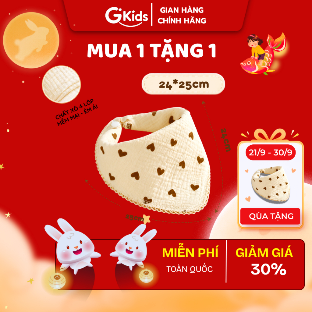 Set 5 khăn sữa xô GKIDS, Khăn xô kháng khuẩn cho bé chất liệu cotton mềm mịn an toàn làn da bé