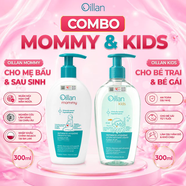 [COMBO MẸ & BÉ] Dung Dịch Vệ Sinh Cho Mẹ Bầu/Sau Sinh OILLAN MOMMY 300ml và Cho Bé OILLAN KIDS 300ml