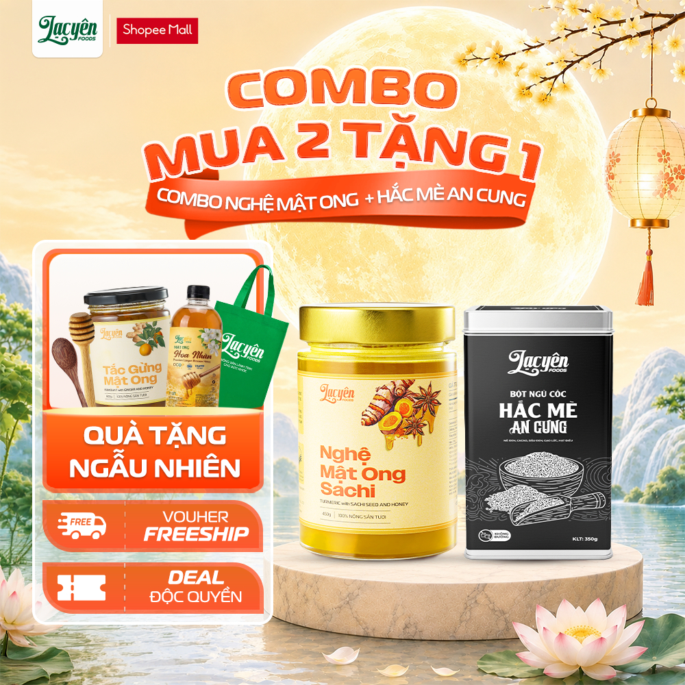Combo Nghệ Sachi + Hắc Mè Lạc Yên Foods Gồm Nghệ Mật Ong Sachi + Hắc Mè An Cung  Kèm Quà