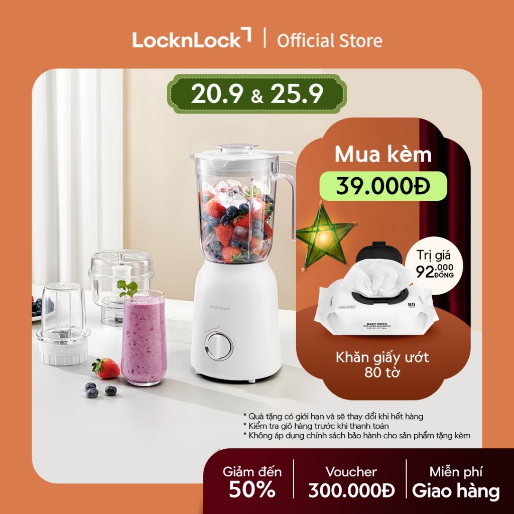 Máy xay sinh tố đa năng Lock&lock Multi Blender 1.5L - Màu trắng EJM416WHT