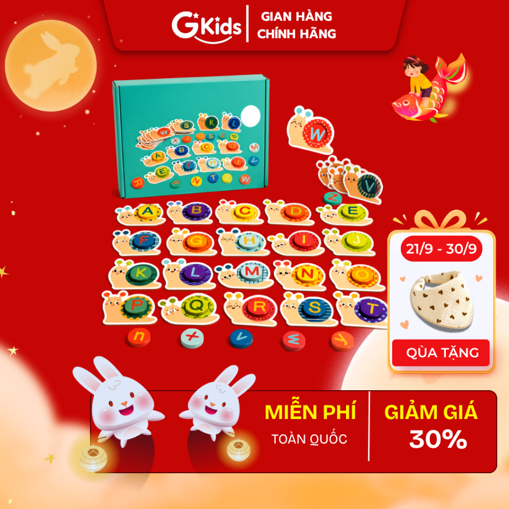 Bảng chữ GKids cho bé tập đọc, Bảng chữ cái rèn luyện tư duy cho bé 2-3 tuổi trở lên bằng gỗ an toàn