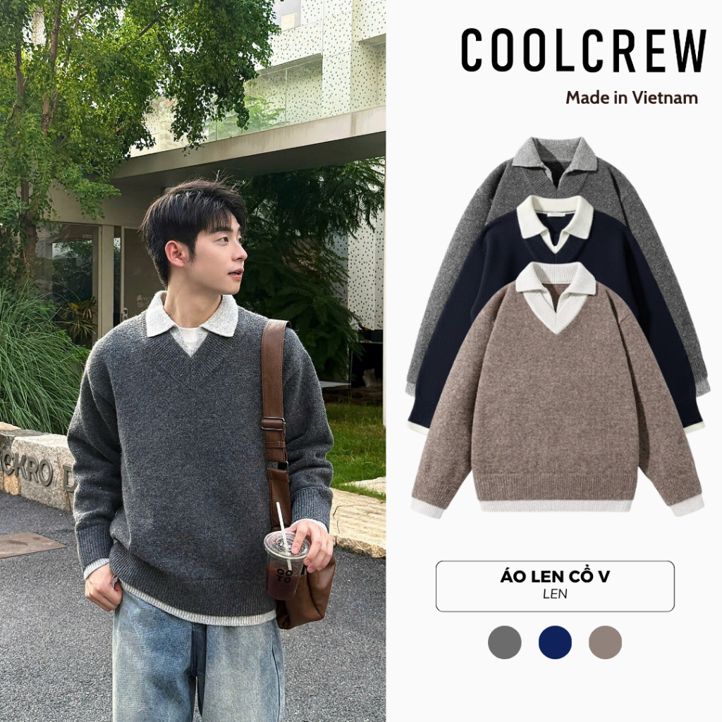 Áo Len Cổ Bẻ Layer 𝐂𝐎𝐎𝐋𝐂𝐑𝐄𝐖 Form Rộng Unisex Nam Nữ Phong Cách Hàn Quốc ALD 05…