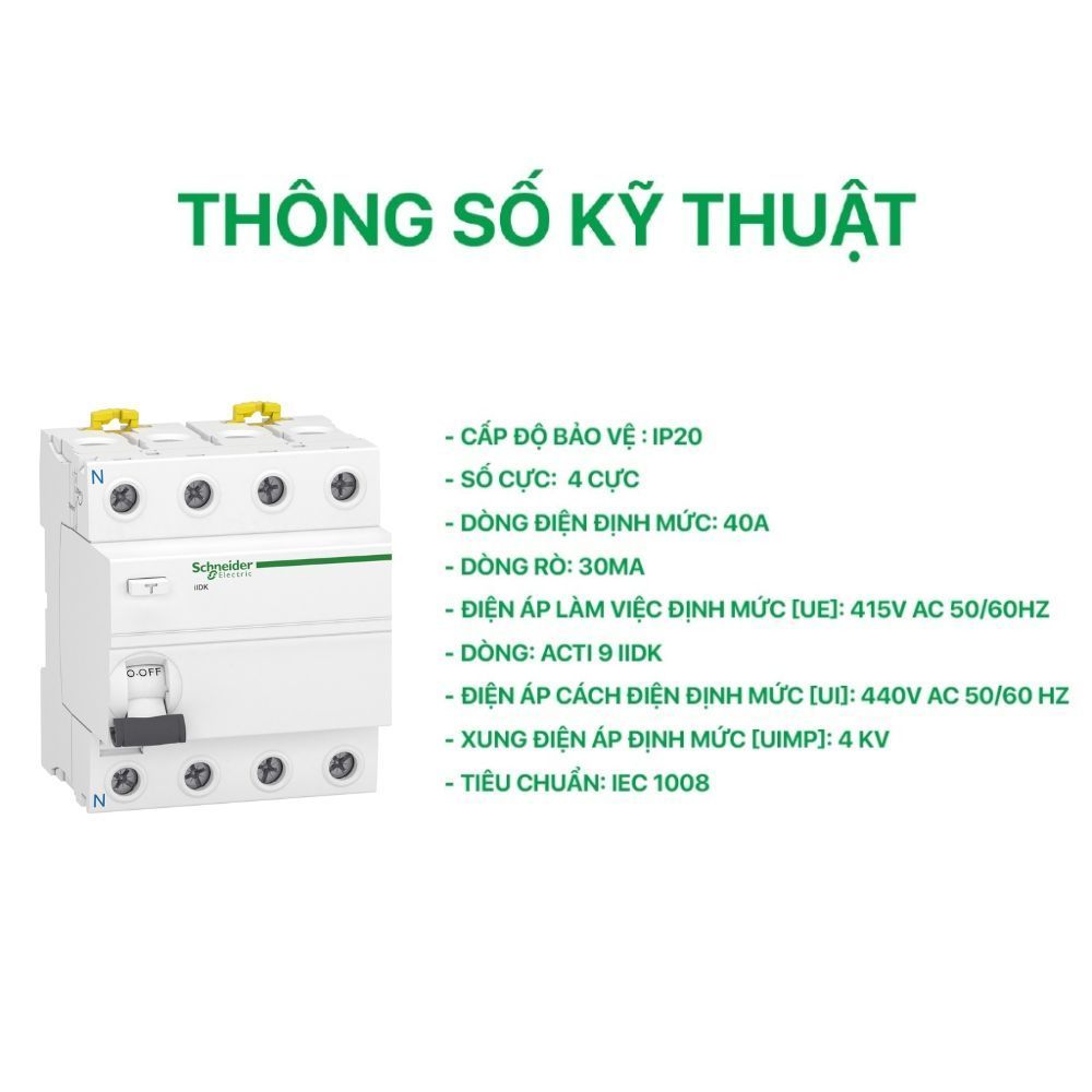 Cầu dao chống dòng rò Schneider Acti9 Series - 4P 4.5kA A9R50440 A9R50425 A9R70463