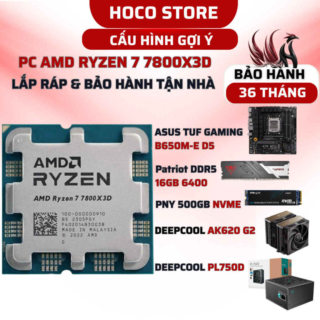 PC AMD Ryzen 7 7800X3D / B650M / SSD 500GB / 16GB 6400MHZ / Bộ PC lắp ráp HOCO CPU Ryzen 7 7800X3D N