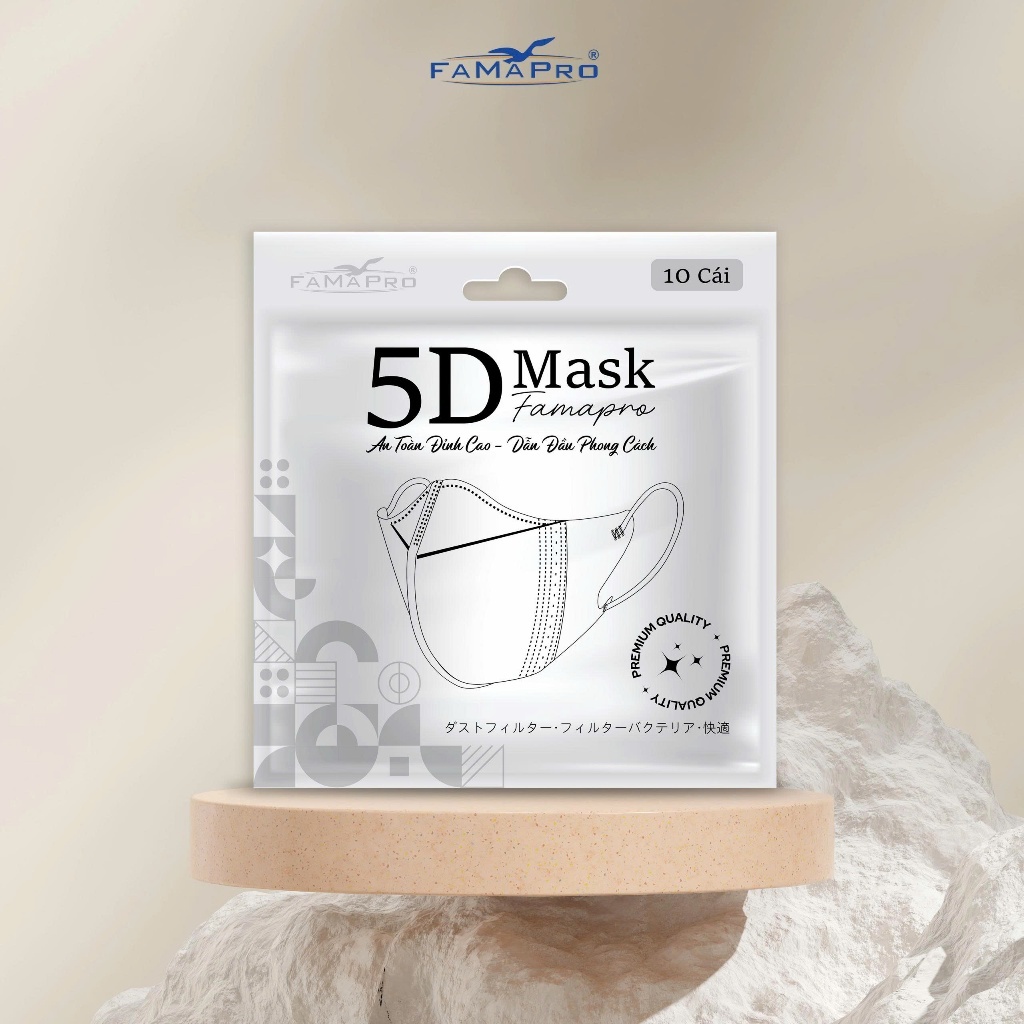 [200 Chiếc 5D ] Khẩu trang y tế 3 lớp  5D mask Famapro Bịch 10 cái