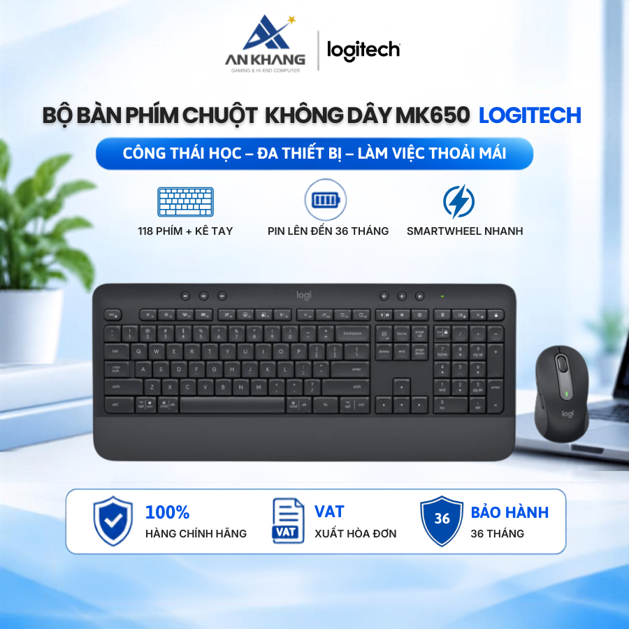Combo Bàn phím Logitech K650 & Chuột Logitech M650 - Bluetooth, USB Bolt Bảo hành 36 tháng