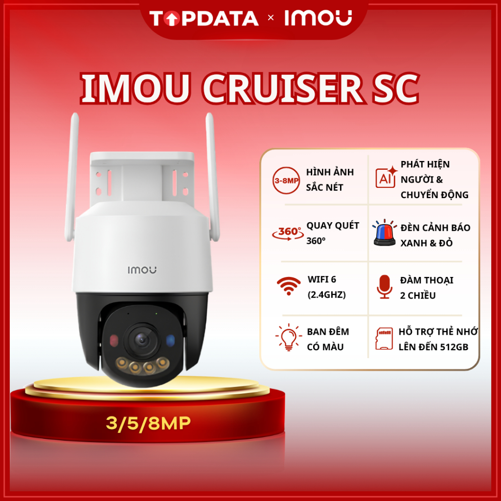 Camera Wifi Ngoài Trời Imou Cruiser SC 3MP/5MP/8MP Xoay 360º Ban Đêm Có Màu Báo Động AI