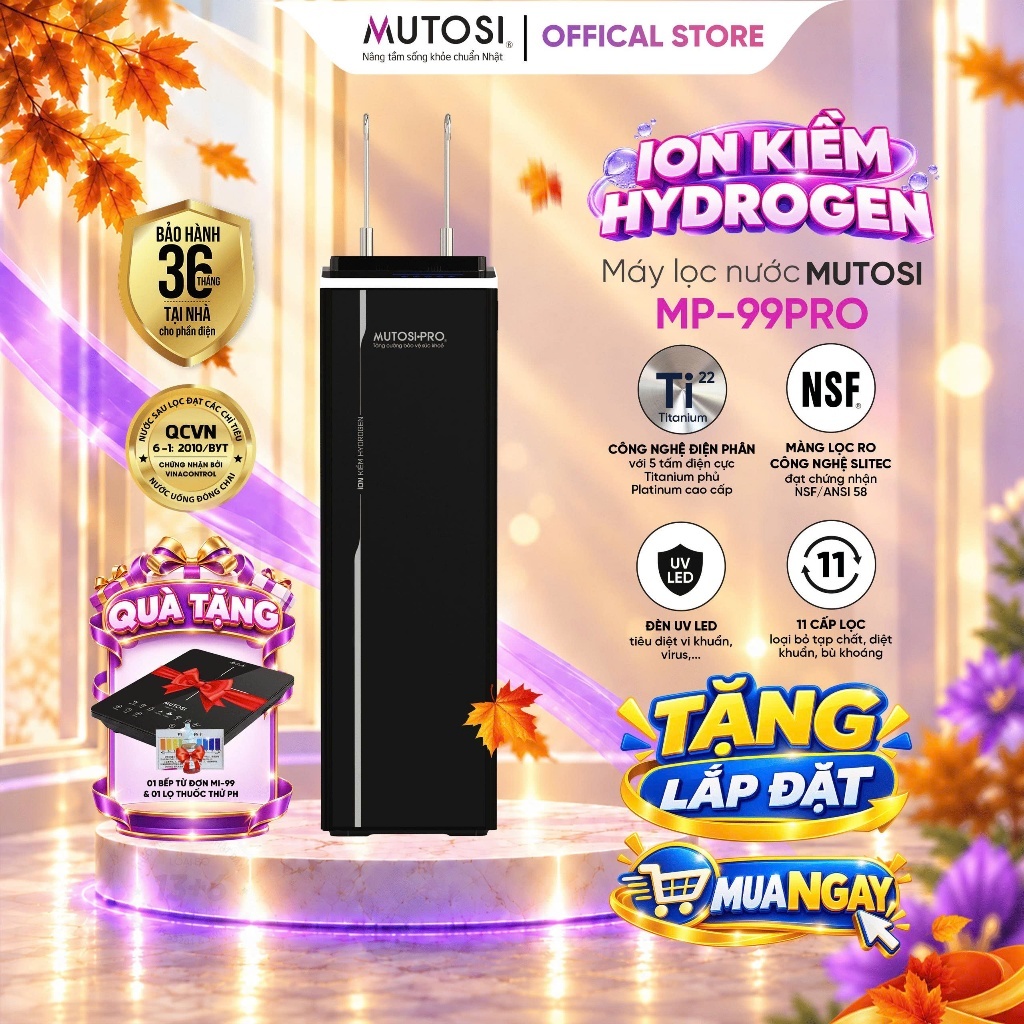 Máy Lọc Nước Điện Giải 5 Tấm Điện Cực Công Nghệ Mới MUTOSI MP-99PRO, 5 Chế Độ Nước Riêng Biệt