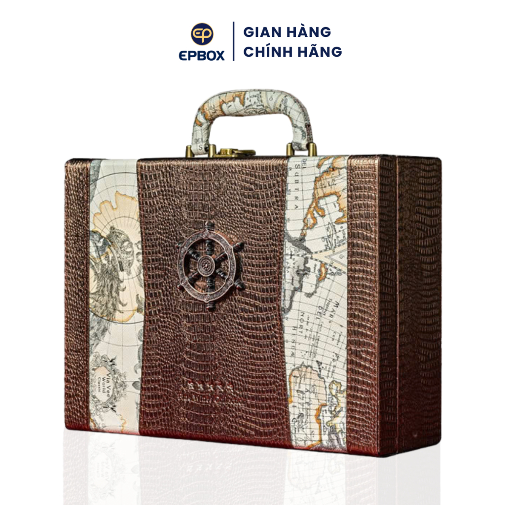 Hộp Đựng Rượu Vang Da Đôi Epvina Box Thiết Kế Vô Lăng Bản Đồ Màu Nâu HO16-228-M10