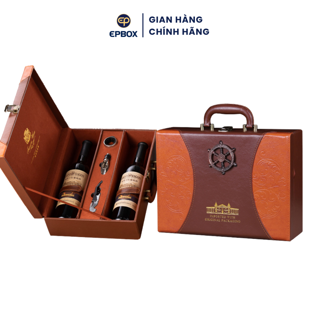 Hộp Đựng Rượu Vang Da Đôi Epvina Box Bán Nguyệt Màu Nâu Sang Trọng 3 Phụ Kiện