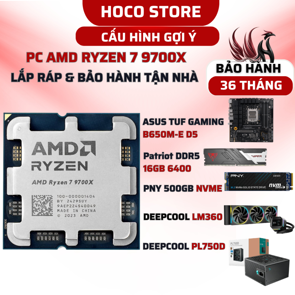 PC AMD Ryzen 7 9700X / B650M / SSD 500GB / 16GB 6400MHZ / Bộ PC lắp ráp HOCO CPU Ryzen 7 9700X New T
