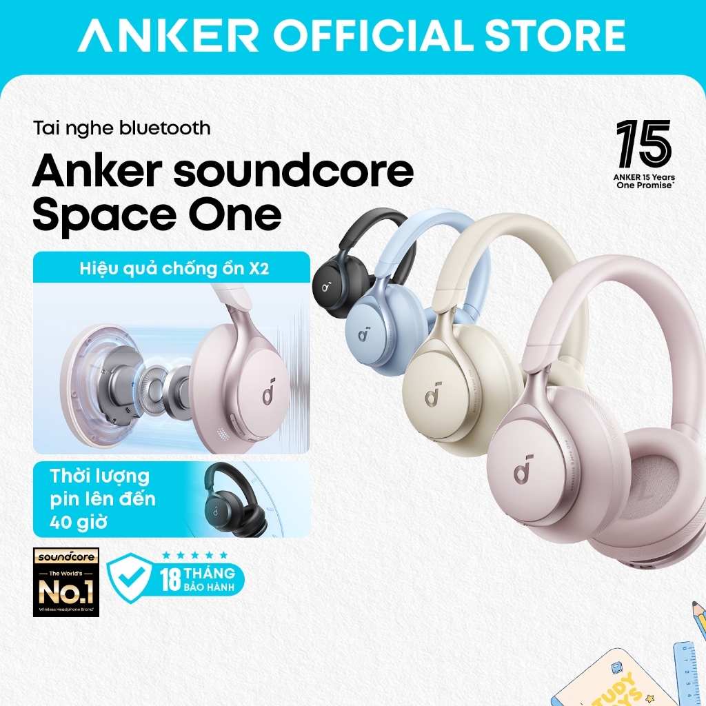 Anker soundcore Tai nghe bluetooth Space One chống ồn chủ động tới 98%, thời lượng phát tới 40H, thiết kế gấp gọn A3035