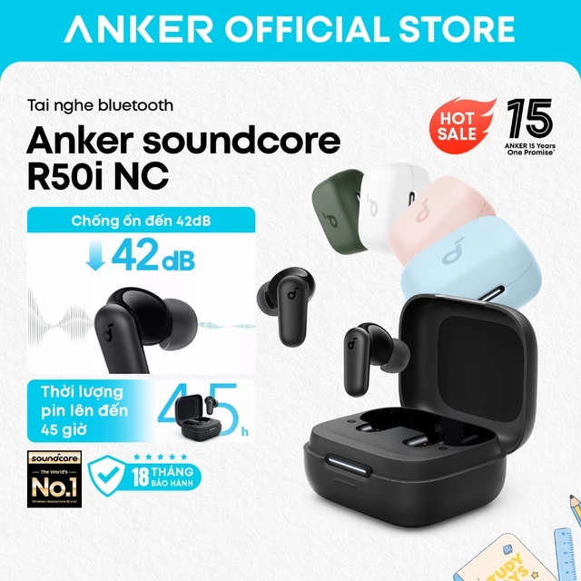 Tai nghe bluetooth Anker soundcore R50i NC, chống ồn chủ động thông minh, bass mạnh, pin 45H, chống nước IP54
