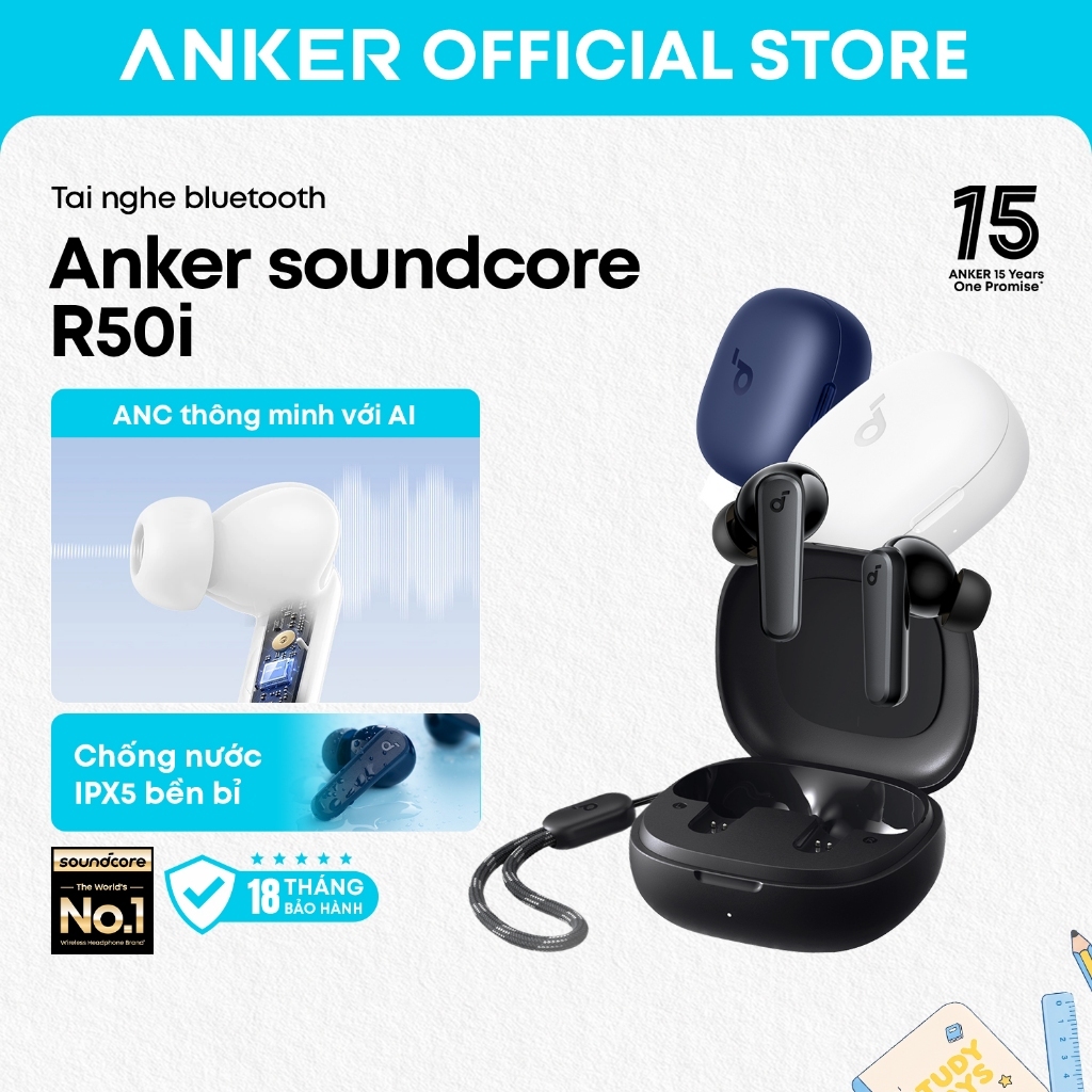 Anker soundcore Tai nghe bluetooth R50i, thời lượng phát tới 30H, nghe gọi rõ ràng và âm trầm cao, chống nước IPX5 A3949