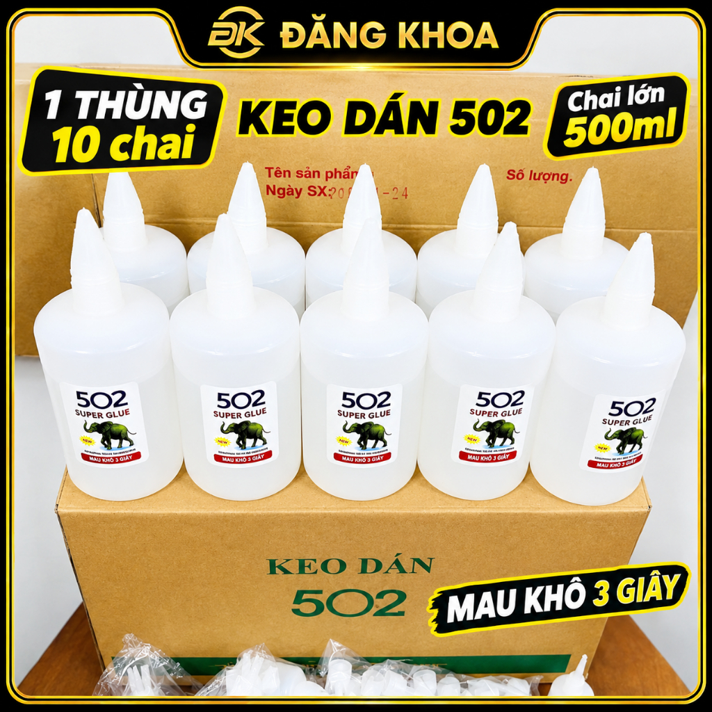 Thùng Keo 502 Con Voi 200ml 500ml Keo Dán Sắt Gỗ Nhựa Gốm Sứ - Keo 502 Chai Lớn Bán Sỉ Nguyên Thùng