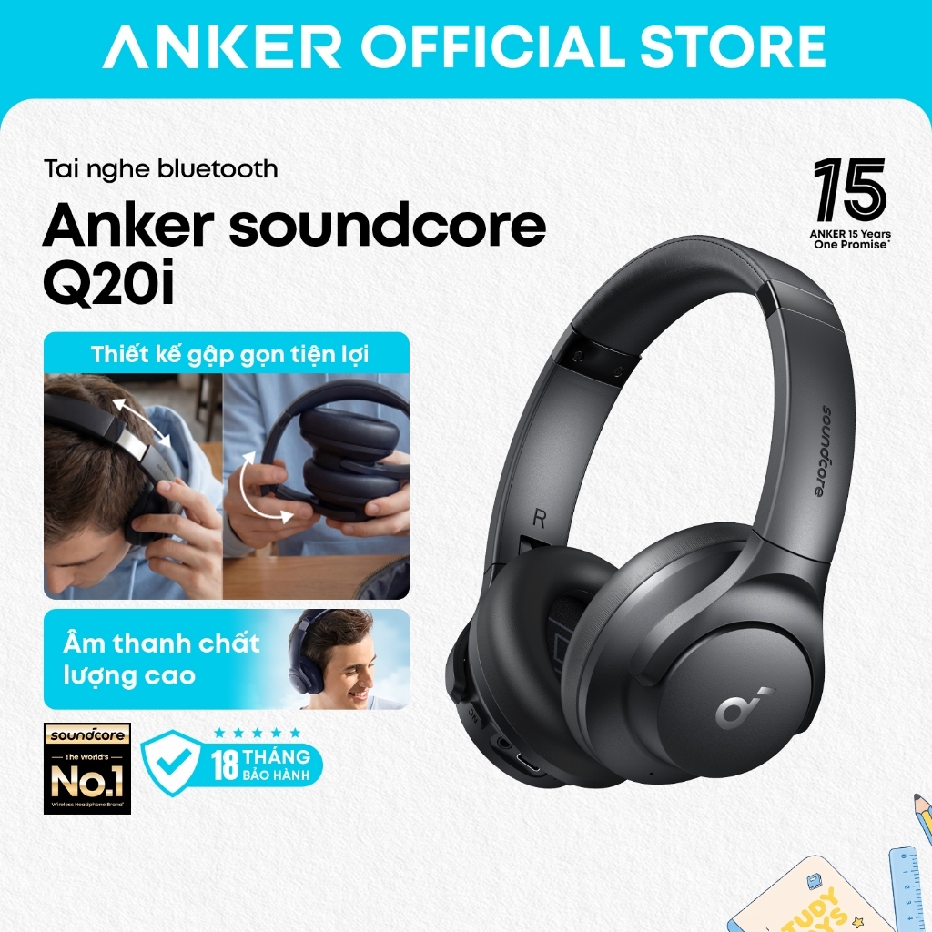 Anker soundcore Tai nghe Bluetooth chống ồn soundcore Q20i - Âm thanh chất lượng cao, đeo thoải mái, pin lâu tới 40H