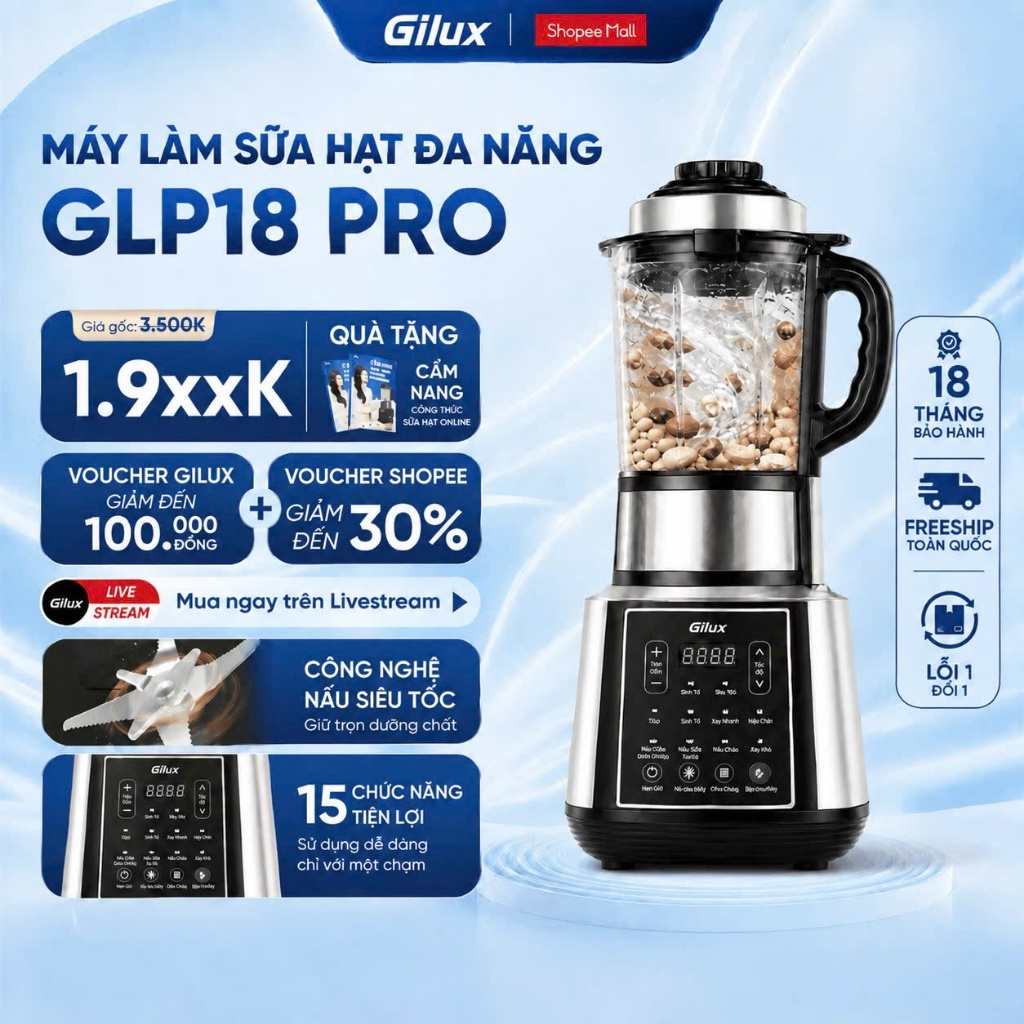 Máy làm sữa hạt Gilux đa chức năng - Máy Độ Ồn Thấp - (PHIÊN BẢN NÂNG CẤP)…