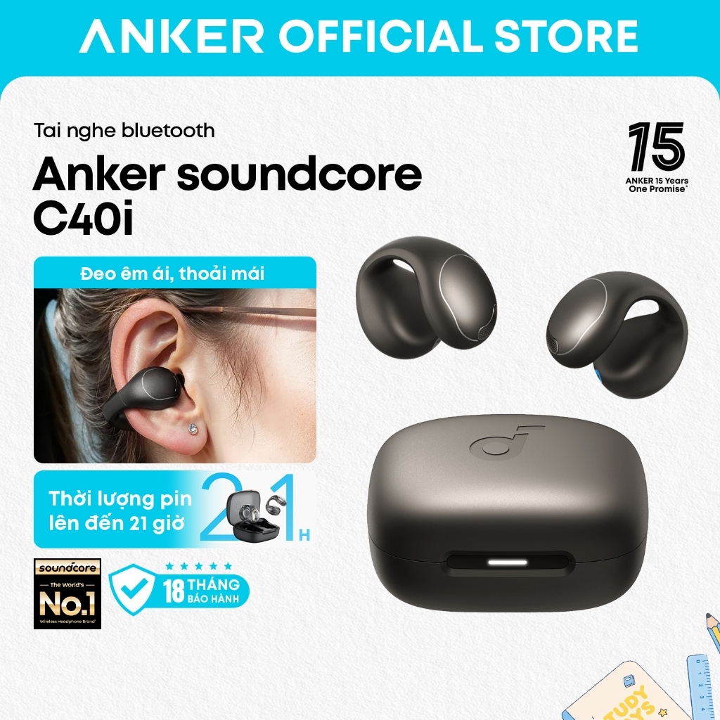 Anker soundcore C50i / C40i by Anker, Open-Ear Headphones, Clip-On Earbuds, AI-Enhanced Calls, Comfortable and Iconic