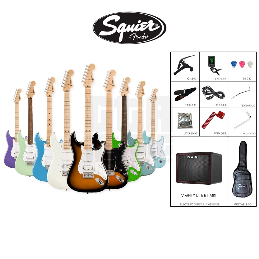 Combo Đàn Guitar Điện Squier FSR Sonic Series Stratocaster HSS Nux Mighty Lite BT MKII